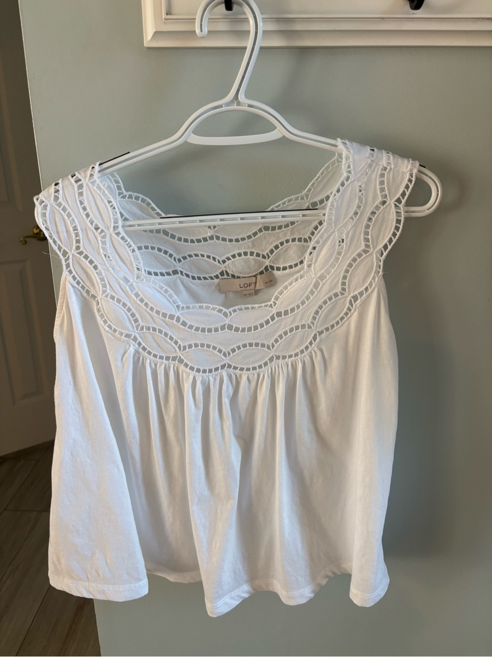 LOFT White Eyelet Cotton Petite Blouse